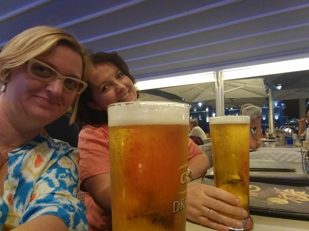 2 researchers drink beer