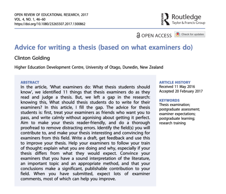 Advice for writing a thesis (based on what examiners do)